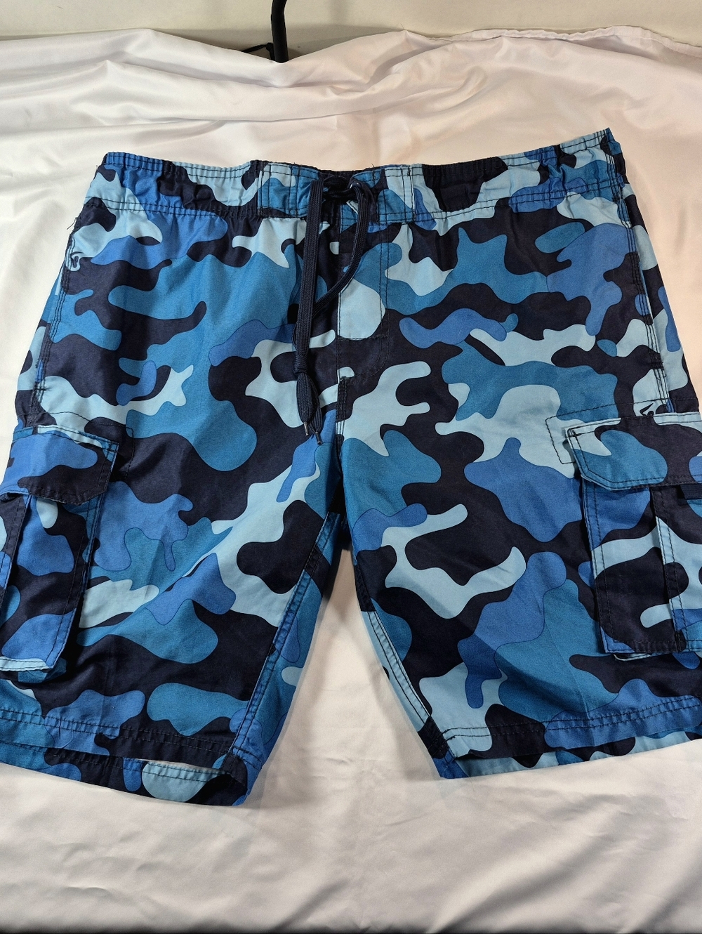 Kanu Surf Blue Camo Cargo Swim Trunks - Quick Dry Board Shorts Men's M. Summer